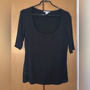 Scoop neck ribbed double-lined shirt sleeve shirt